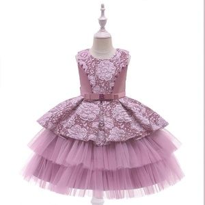 Luxury Floral Embroidered Wedding Birthday Boutique Flower Girl Dress 5030